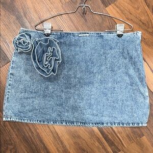 Stylish Denim Mini Skirt with Floral Detail